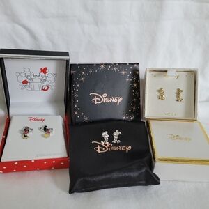 Disney Mickey Minnie Mouse 14 kt Gold and Sterling Silver Earrings Set NWT